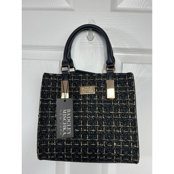 Badgley Mischka Medium Black and Cream Satchel with Structured Design - Picture 6 of 6